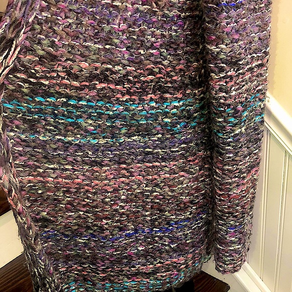 ANTHROPOLOGIE MOTH Chunky Knit Multicolor Open Cardigan With Lined Pockets Sz LG - Picture 14 of 17